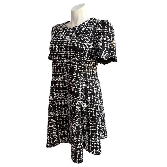 DKNY NWT $139 Flounce-Sleeve Fit & Flare Dress, Black Ivory Women's Size 16 - Picture 10 of 12